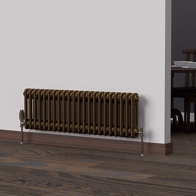 Lux Heat Horizontal Column Radiator in Antique Brass, 2 Column, H: 101.0 cm, W: 30.0 cm