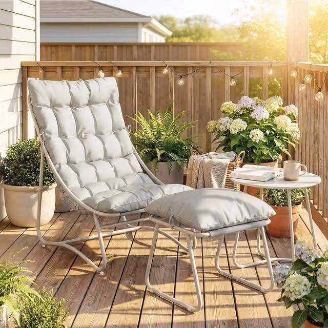 Outsunny Three Piece Bistro Set with Table, Chairs and Footstool in Light Grey Metal