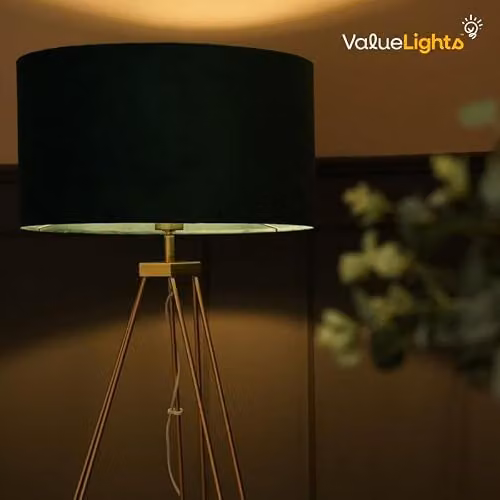 ValueLights Modern Gold Hairpin Design Tripod Floor Lamp with Forest Green Velvet Drum Shade – 4