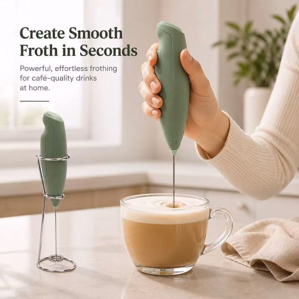 BluCore Wireless Electric Milk Frother and Mini Hand Whisk in Green – 2