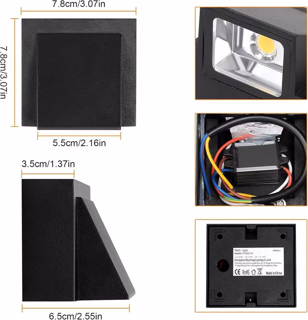Goeco Modern Square LED Wall Light, IP65 Waterproof Outdoor/Indoor Garden Light, 5W Warm White 3000K, Black Metal/Aluminium – 2