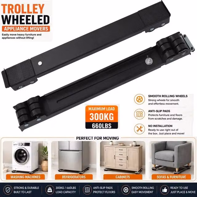 ATEK Heavy Duty Appliance Rollers, 2 Pack Adjustable Furniture Moving Wheels with Brake, White and Black – 1