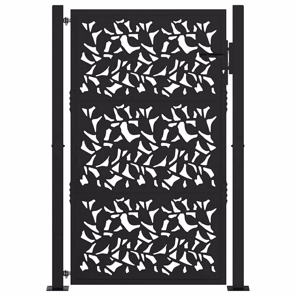 Berkfield Home Black Steel Garden Gate with Leaf Design, W: 105 cm, H: 155 cm – 3