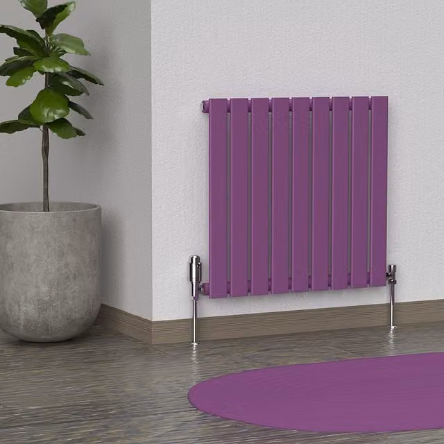 Lux Heat Flat Horizontal Coloured Radiator in Pretty Plum Purple, W: 60.0 cm, H: 63.0 cm