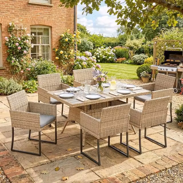 Outsunny 7 Piece Modern Rattan and Steel Garden Furniture Set in Grey