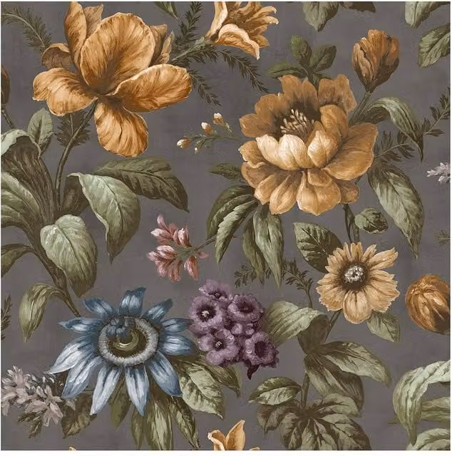 Superfresco Easy Gardenia Charcoal Floral Wallpaper in Black and Green, Width: 52 cm