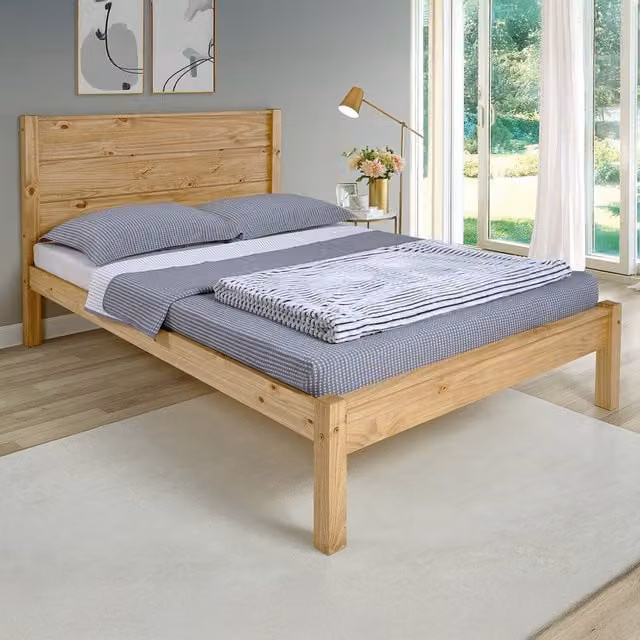 Seconique Barton Double Bed in Rustic Brown Waxed Solid Pine, W/D/H: 140 x 200 cm