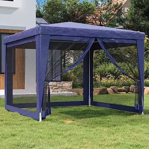 vidaXL Party Tent in Blue with 4 Mesh Sidewalls, W: 300 cm, D: 300 cm, H: 246 cm – 2