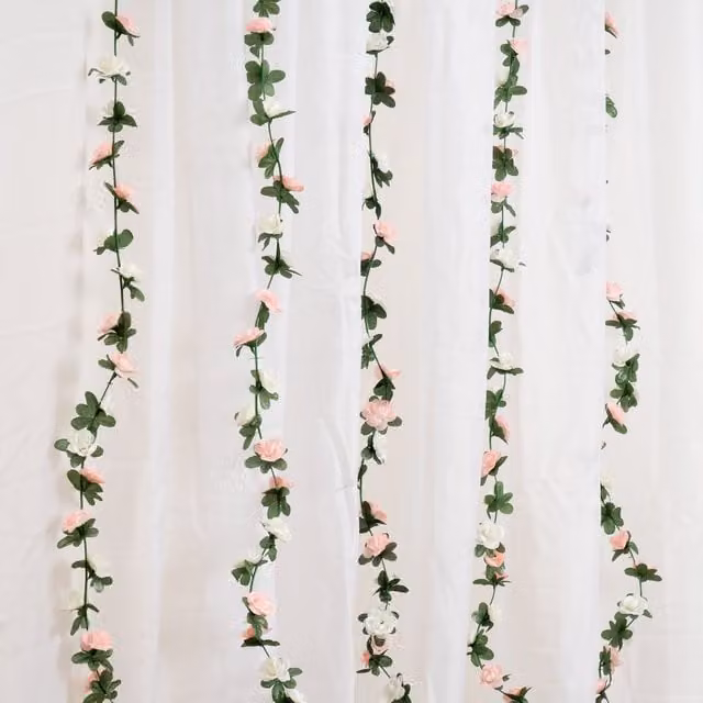 Scottish Everlastings Ltd Mini Rose Floral Hanging Garland in White and Light Pink, Pack of 6, 180 cm