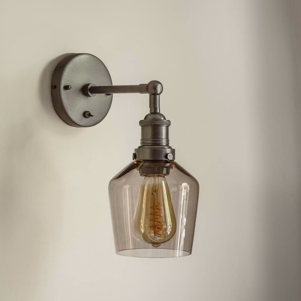 Industville Brooklyn Schoolhouse Wall Light in Grey with Smoked Glass Dome – 2