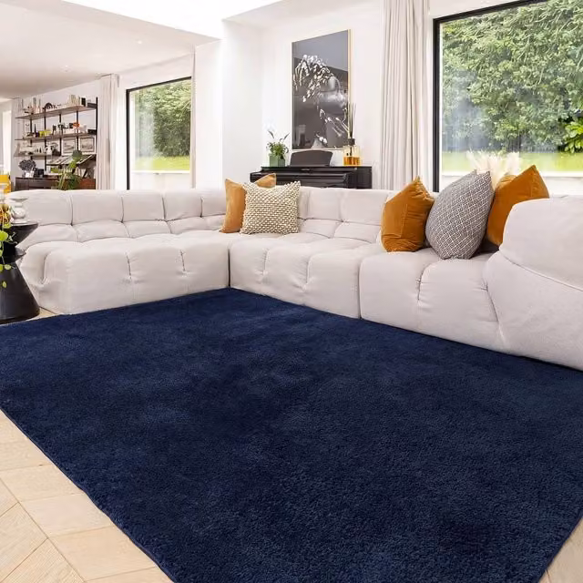 Kukoon Blue Machine Woven Washable Non-Slip Shaggy Rug, W: 80 cm, L: 150 cm – 1