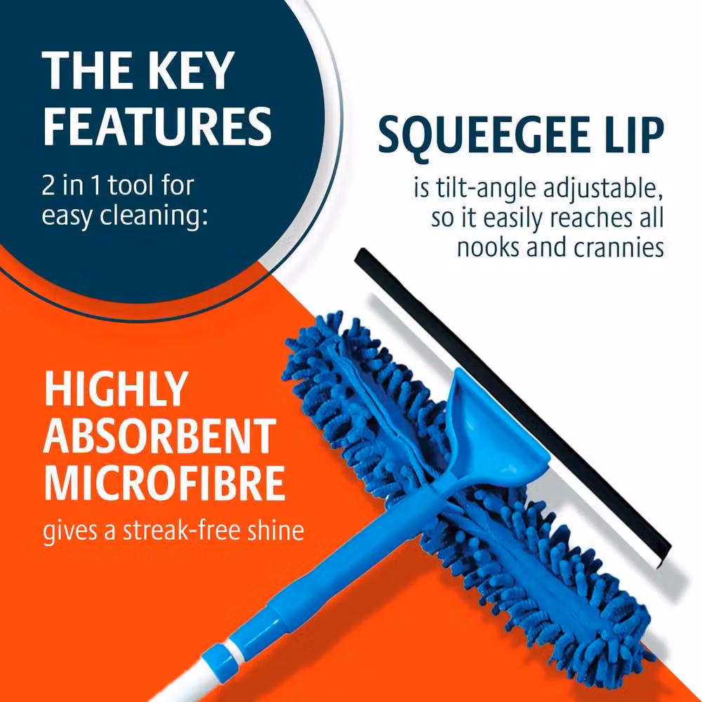 Klarstein 2-in-1 Window Cleaning Kit with Telescopic Handle and Squeegee in Blue and White – 3