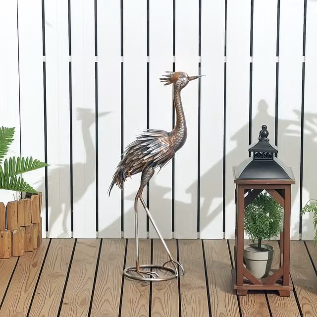 Outsunny Metal Heron Garden Statue in Silver Tone