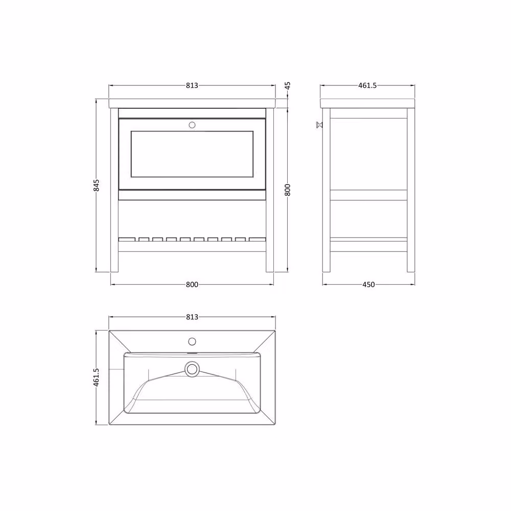 Balterley Modern Floor Standing Bathroom Vanity Unit with Basin and Open Shelf in Matt Cool Grey, W: 80.0 cm, D: 46.2 cm, H: 84.5 cm – 2