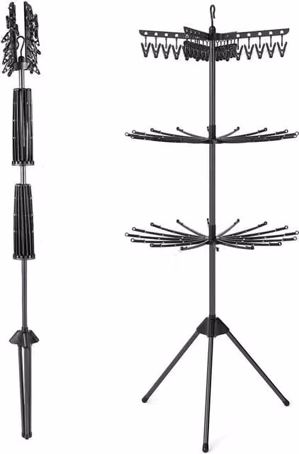 Havendro Rotatable Tripod Clothes Drying Rack in Black, 178 cm Height, with 32 Rods and 24 Clips – 1