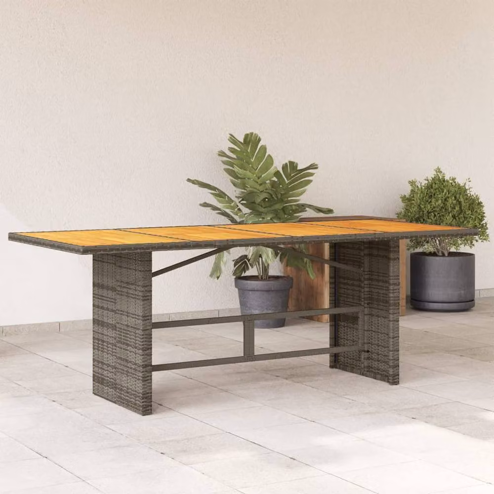 Berkfield Home Extendable Garden Table with Acacia Wood Top and Grey Poly Rattan, W: 190 cm, D: 80 cm, H: 74 cm – 2