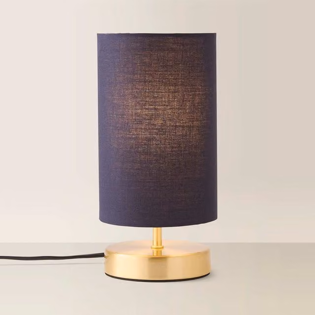Francis Brushed Gold Touch Table Lamp with Navy Blue Fabric Shade