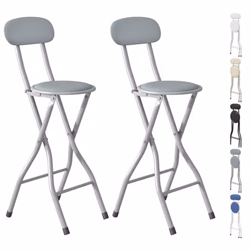 MCC Direct Set of 2 Folding Breakfast Bar Stools in Grey and White with Synthetic Leather Padded Seats and Metal Frames