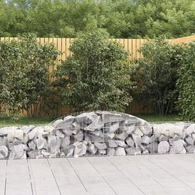 Berkfield Home Arched Gabion Baskets, 8 Piece Set, Silver Galvanised Steel, W: 300 cm, D: 50 cm, H: 40-60 cm – 1
