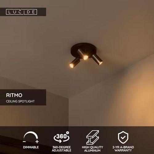 Lucide Ritmo Modern Round Ceiling Spotlight in Brown, Diameter: 18 cm, 3xGU10 – 2