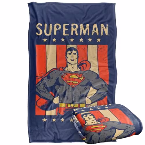 LOGOVISION Superman DC Retro Liberty Silky Touch Super Soft Fleece Throw Blanket, Multicolour, W: 91.44 cm, H: 147 cm