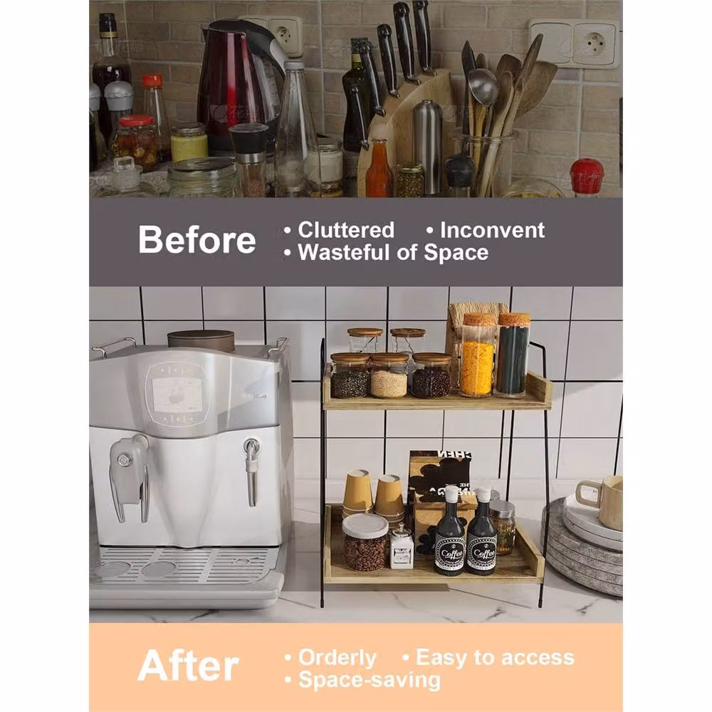 Nordara Brown Kitchen Counter Coffee and Condiment Storage Organiser Shelf W/D/H: 37.5 x 19.1 x 35.0 cm – 2