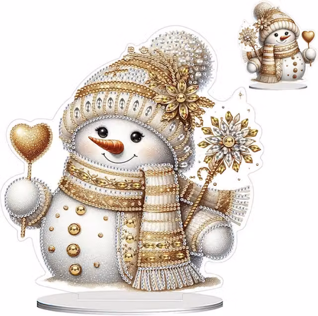 Syntego Festive Gold Snowman Tabletop Diamond Art Kit in Gold, White and Multicolour