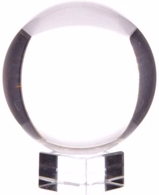 KDMK Transparent Round Glass Crystal Ball on Stand with White Tabletop Display