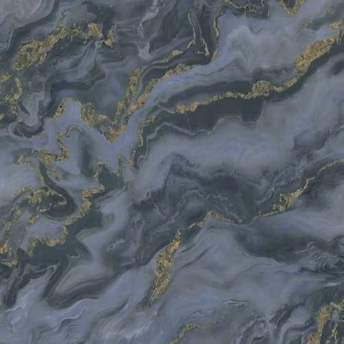 Erismann Elle 10447-08 Non-Woven Marble Look Wallpaper in Blue and Gold Metallic