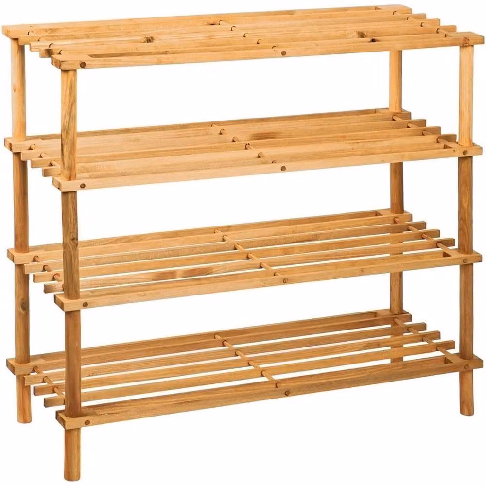 SPETLEK 4 Tier Wooden Shoe Rack Storage Organizer in Natural Brown