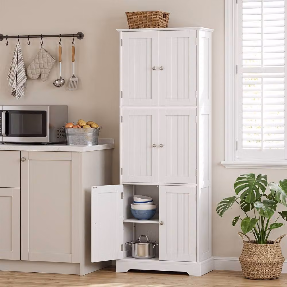 Gymax Tall White Freestanding Bathroom Storage Cabinet with 6 Hinged Doors and Internal Shelves – 2