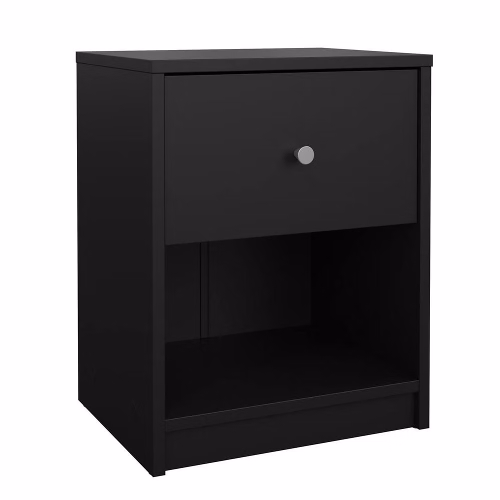 CALICOSY LISE Bedside Table with 1 Drawer and 1 Shelf in Black, W: 37.9 cm, H: 48.4 cm, D: 30.1 cm – 2