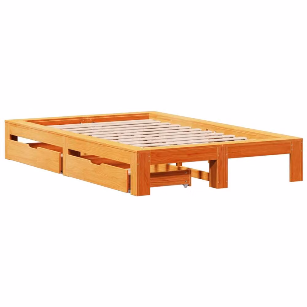 Berkfield Home Small Double Solid Wood Pine Bed Frame with Drawers, Wax Brown, W/D/H: 120 x 200 cm – 2