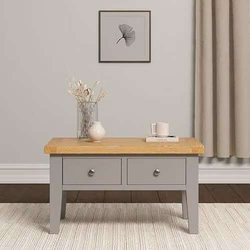 Seconique Windsor 2 Drawer Coffee Table in Grey and Oak W/D/H: 90 x 55 x 50 cm – 1