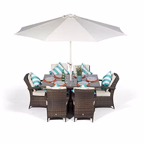 Giardino Arizona 6 Seater Rattan Garden Dining Set in Brown, W/D/H: 150 x 100 x 74 cm