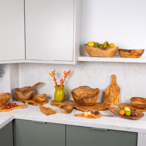 Verano Spanish Ceramics Handmade Rustic Olive Wood Serving Bowl in Brown and Beige, W: 36 cm, D: 12 cm – 3