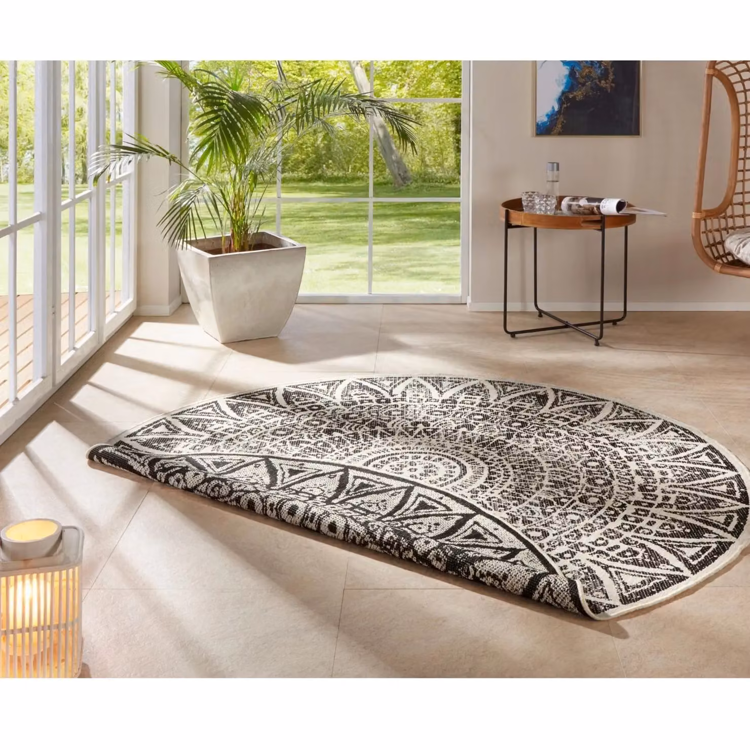 THE RUGS Lilja Vintage Round Indoor Outdoor Reversible Easy Care Rug in Black, Diameter: 140 cm – 3