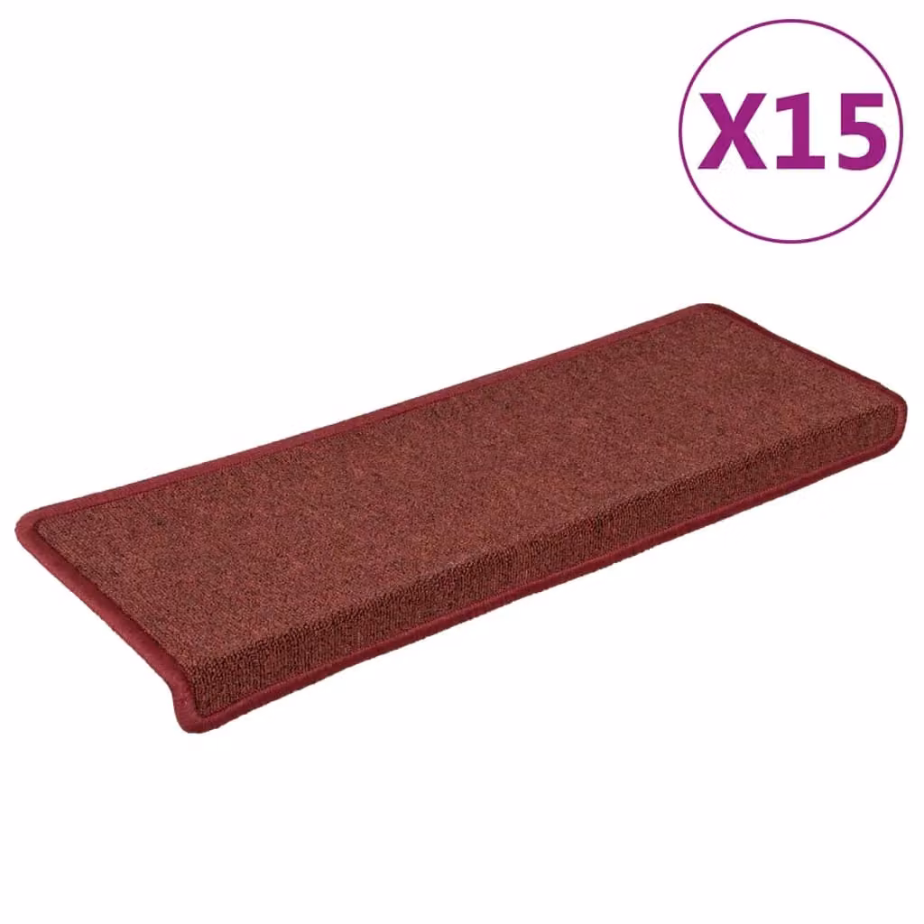 Berkfield Home Self-Adhesive Carpet Stair Treads, 15 Pieces, Matte Red, W: 65 cm, D: 21 cm, H: 4 cm – 2