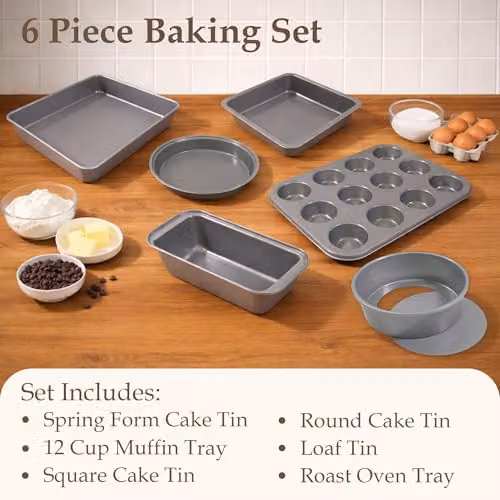 Carter & Clay 6 Piece Non-Stick Rectangular Steel Baking Set in Silver and Grey – 2
