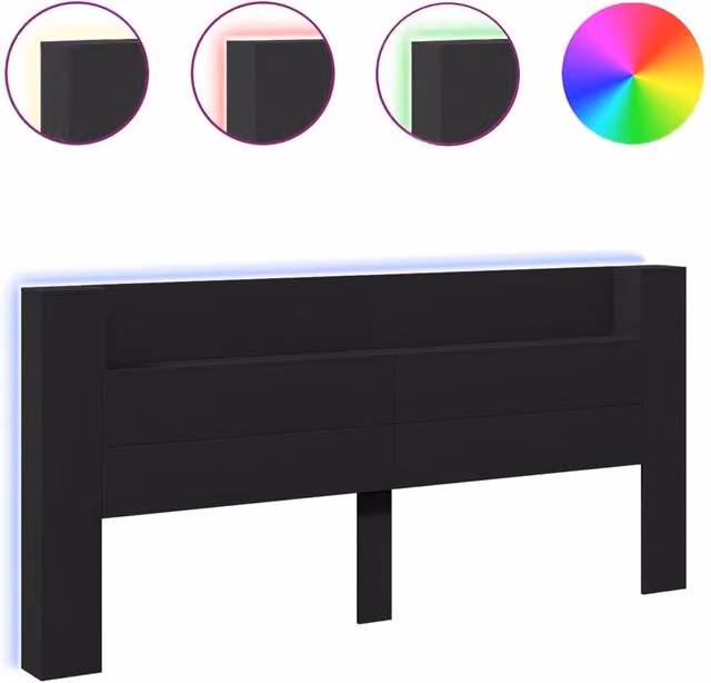 Berkfield Home Modern Wall Mount Headboard Cabinet with LED Lighting and USB Charging Port, Black, W: 220 cm, D: 16.5 cm, H: 103.5 cm – 1