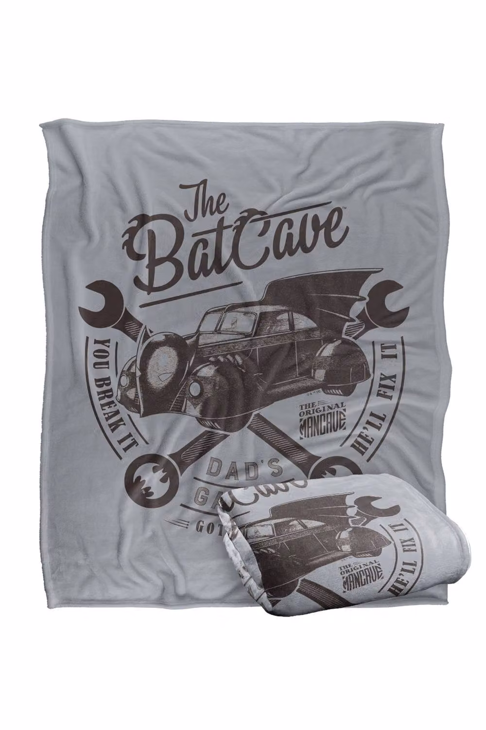 Warner Bros. Batman Dads Garage Is The Batcave Super Soft Silky Touch Polyester Blanket in Grey and Multicolour, Large – 2