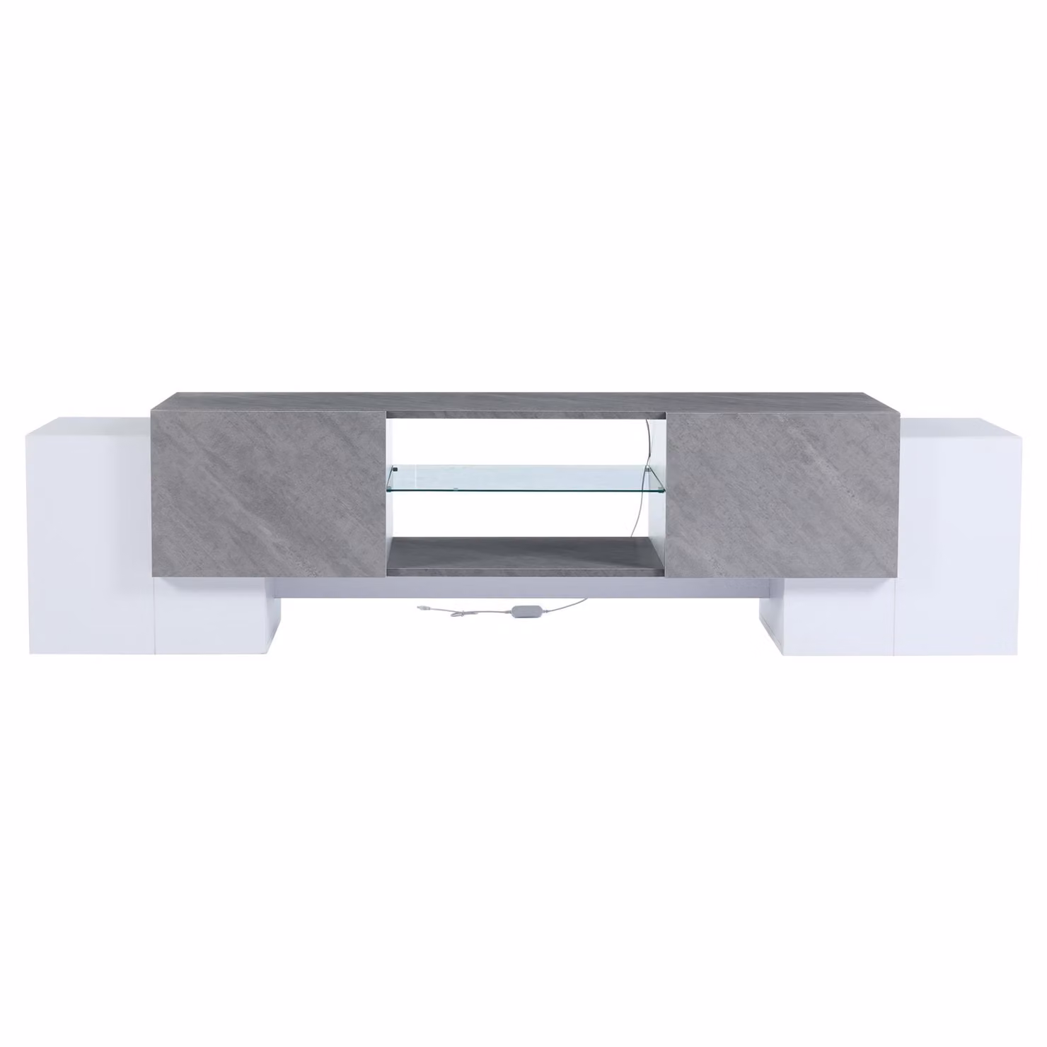 Aosom UK Modern TV Cabinet with App-Controlled LED Lighting, 4 Doors and 2 Open Shelves, Grey and White, W: 180 cm, D: 40 cm, H: 46.5 cm – 2
