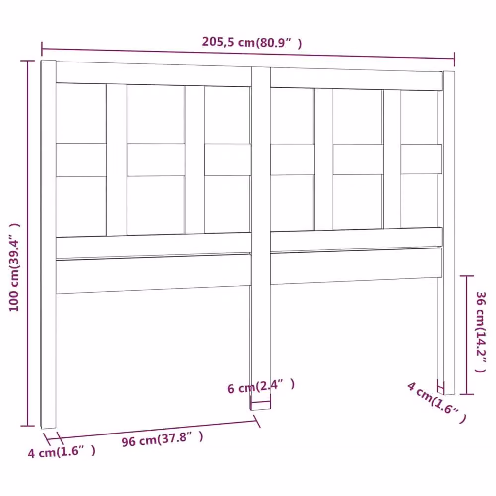 Berkfield Home Rustic Solid Wood Pine Bed Headboard, Honey Brown, W: 205.5 cm, D: 4 cm, H: 100 cm – 3