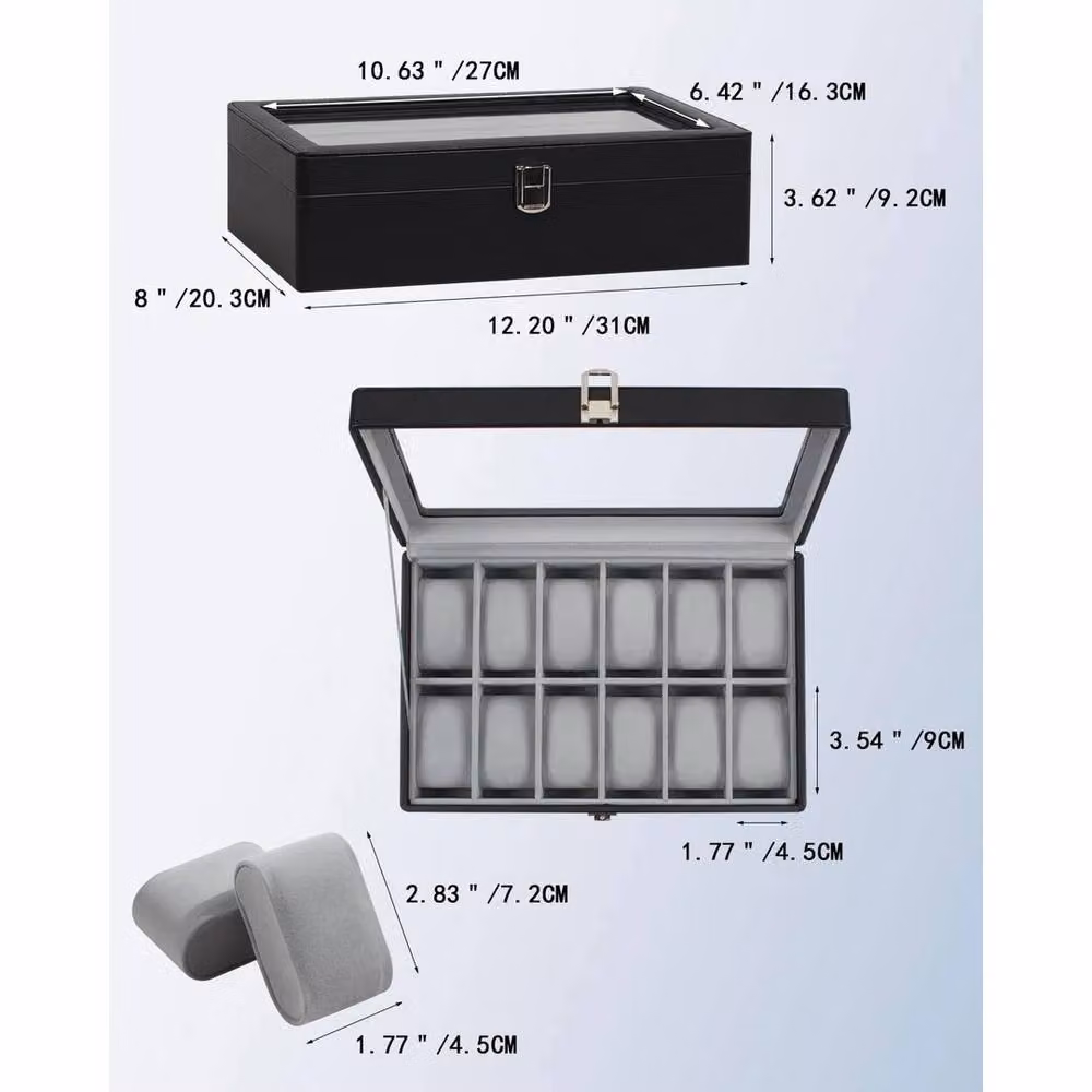 SPETLEK 12 Slot Black PU Leather Watch Box with Lid – 2