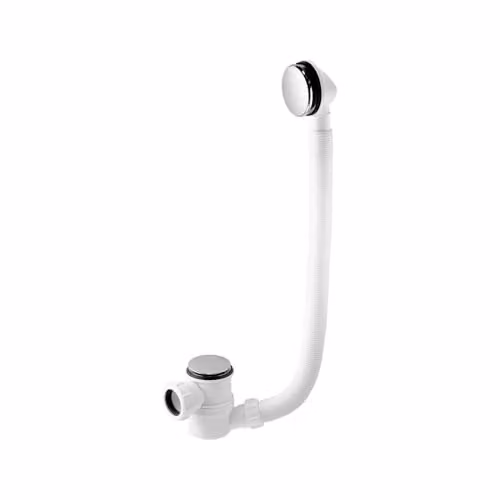 McAlpine Chrome Plated Brass Push Open Bath Filler and Overflow Assembly in Silver and White – 3