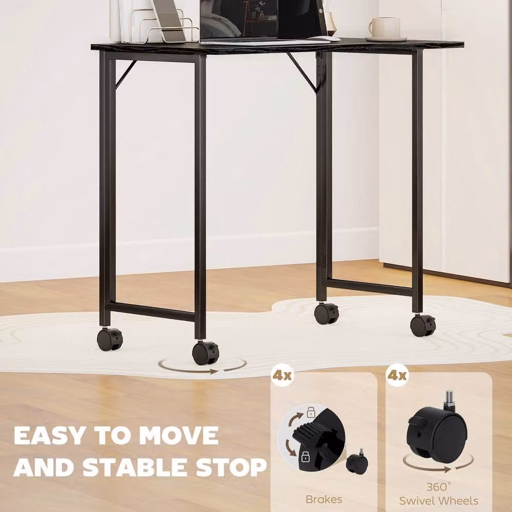 HOMCOM Small Folding Writing Desk with Castors, Black, W: 80 cm, D: 52 cm, H: 75 cm – 4