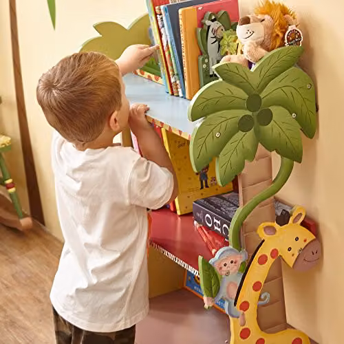 Fantasy Fields Sunny Safari Large Kids Bookshelf, Multicolour Wooden 3 Tier Bookcase and Toy Organiser, H 96.5 x W 55.6 x D 29.2 cm – 2