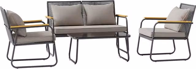 Garden Sanctuary 4 Seater Conversation Set in Black and Grey Metal