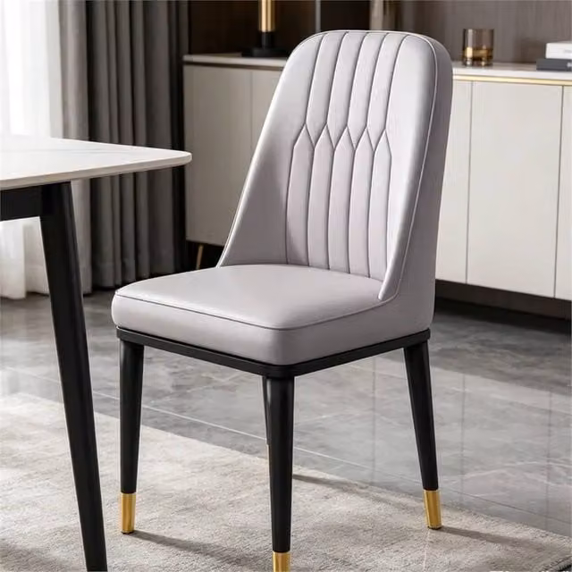 Nordara Set of 2 Grey Faux Leather Dining Chairs with Metal Legs