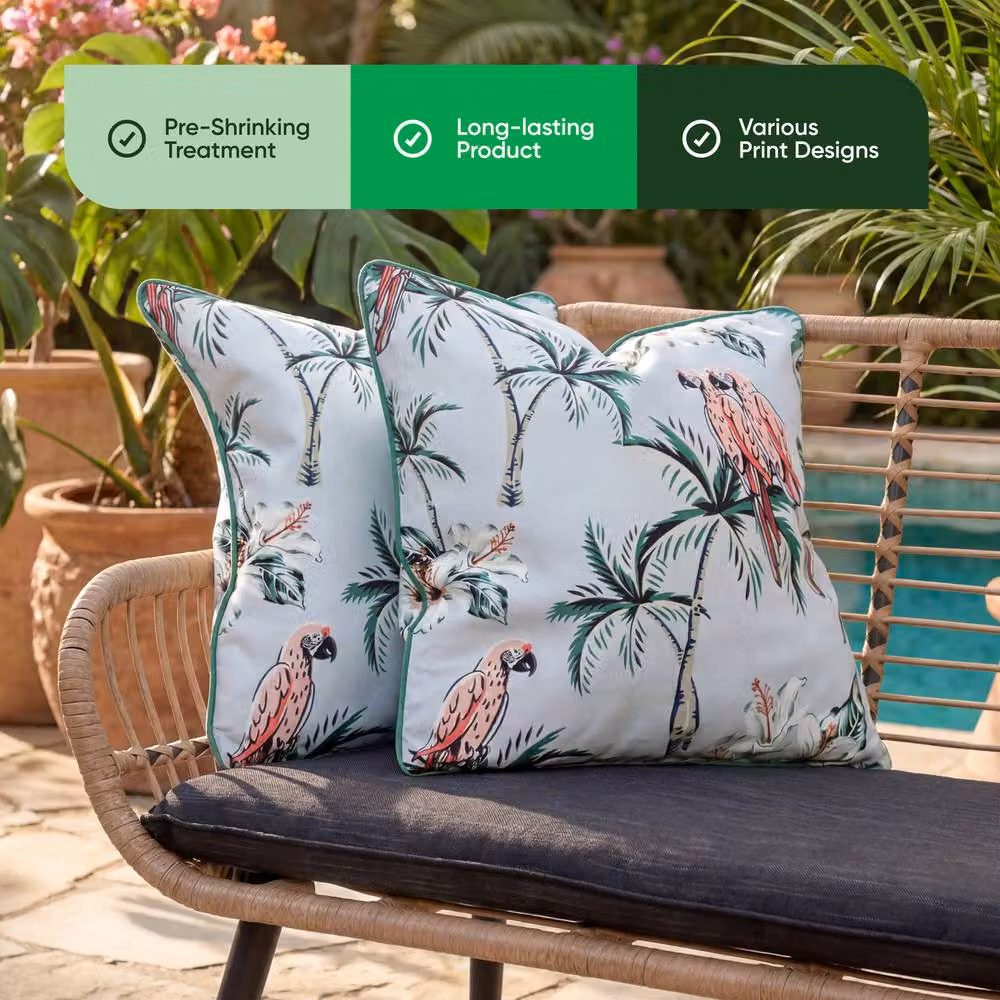 Gardenwize Pack of 2 Pink Parrot Outdoor Square Scatter Cushions with Removable Washable Covers – 3